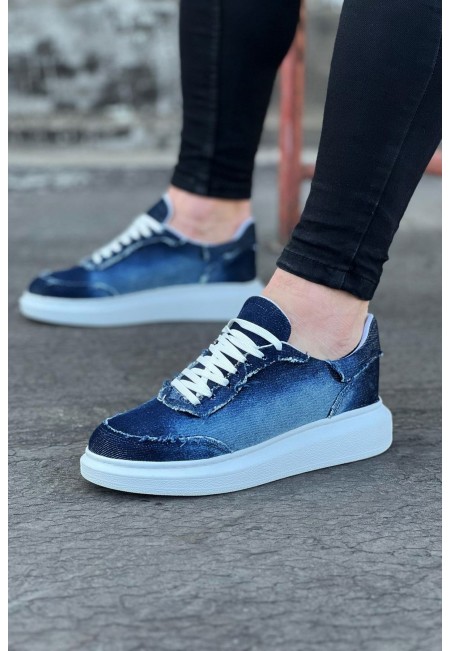  WG018 Koyu Mavi Kot Kumaş Erkek Casual Ayakkabı