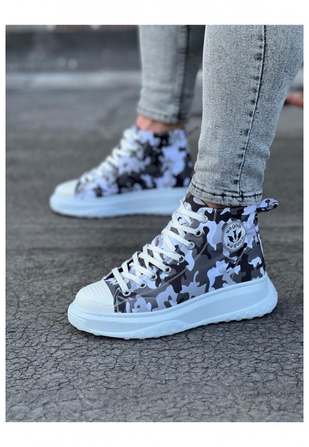  WG017 Beyaz Askeri Yarım Bilek Casual Ayakkabı