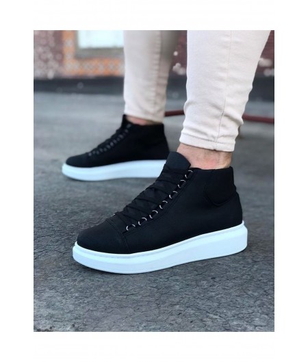  WG032 Siyah Bağcıklı Sneakers  Yarım Bilek Bot