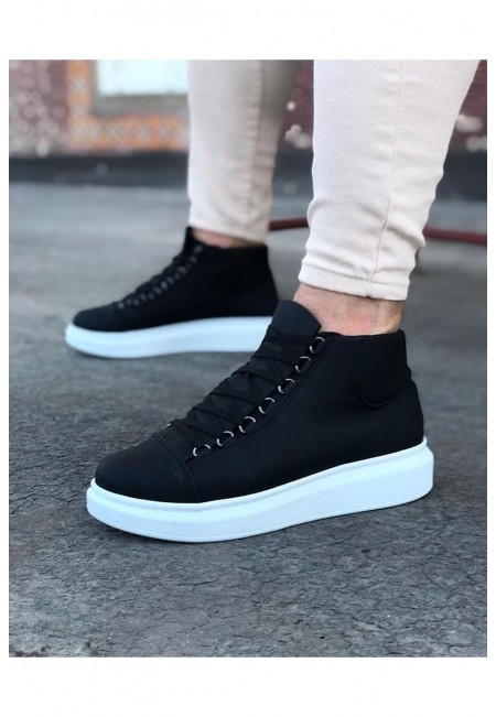  WG032 Siyah Bağcıklı Sneakers  Yarım Bilek Bot