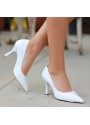 Rendy Beyaz Rugan Desenli Topuklu Ayakkabı