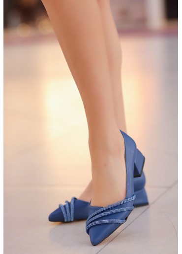 Kool Mavi Cilt Topuklu Ayakkabı