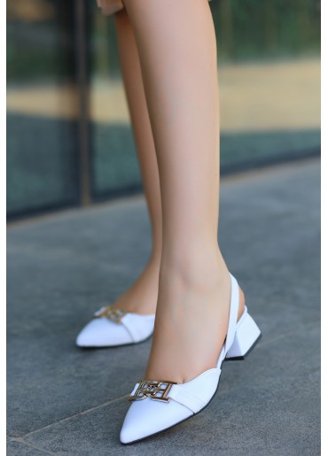 Katte Beyaz Cilt Topuklu Ayakkabı