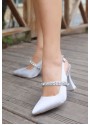 Trac Gümüş Saten Topuklu Ayakkabı