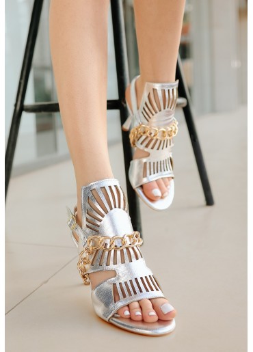 Lidya Gümüş Cilt Topuklu Ayakkabı