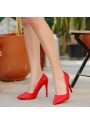 Cendi Kırmızı Cilt Stiletto Ayakkabı