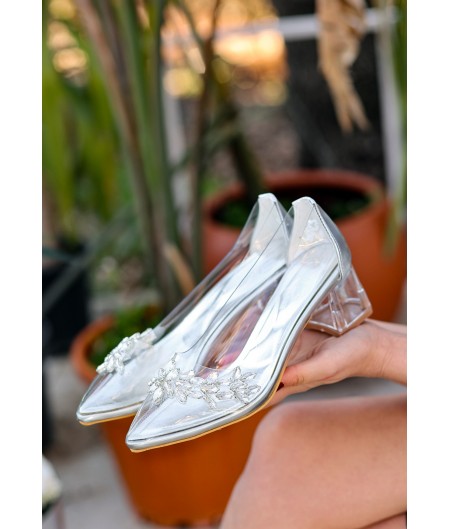 Tammy Gümüş Cilt Şeffaf Topuklu Ayakkabı