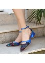 Mowe Saks Mavisi Cilt Topuklu Ayakkabı