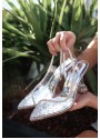 Else Gümüş Şeffaf Boncuk İşlemeli Topuklu Ayakkabı