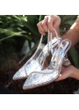 Else Gümüş Şeffaf Boncuk İşlemeli Topuklu Ayakkabı