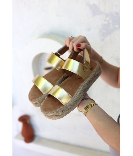 Wery Altın Sarısı Cilt Cırt Cırtlı Sandalet