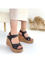 Kenja Siyah Cilt Dolgu Topuk Sandalet