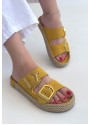 Loera Sarı Nubuk Çift Tokalı Terlik