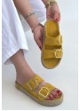 Loera Sarı Nubuk Çift Tokalı Terlik