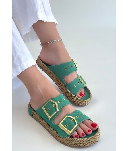 İces Yeşil Nubuk Terlik