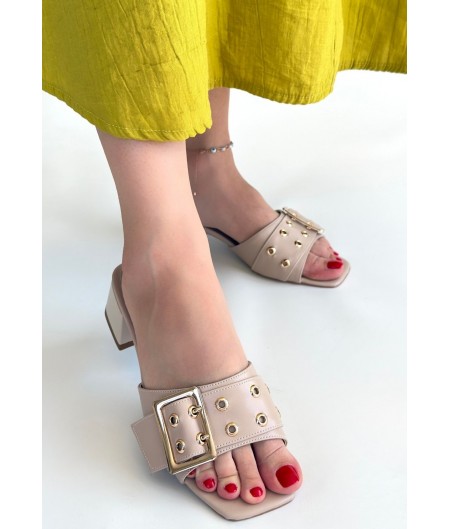 Ciey Bej Cilt Topuklu Terlik