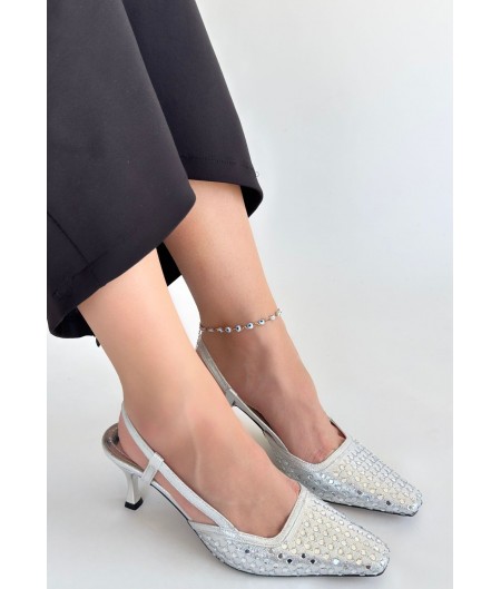 Sione Gümüş Cilt Topuklu Ayakkabı Sione Gümüş Cilt Topuklu Ayakkabı