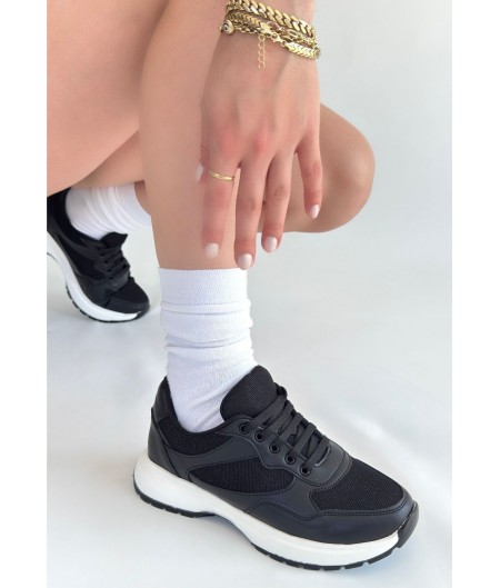 Slar Siyah Cilt Bağcıklı Spor Ayakkabı