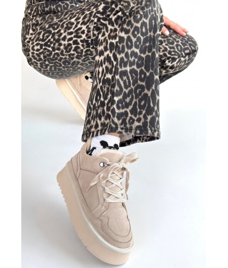 Muden Bej Süet Bağcıklı Bot