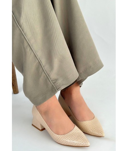 Meort Bej Rugan Topuklu Ayakkabı