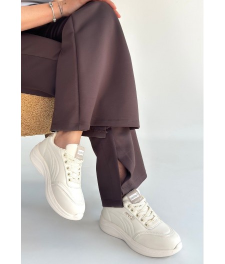 Yejja Bej Cilt Bağcıklı Spor Ayakkabı