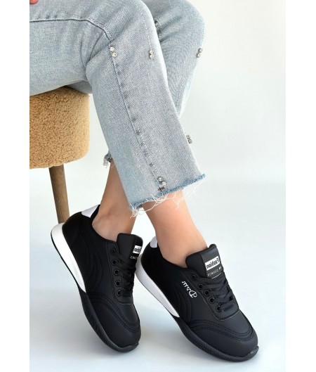 Tawen Siyah Cilt Bağcıklı Spor Ayakkabı