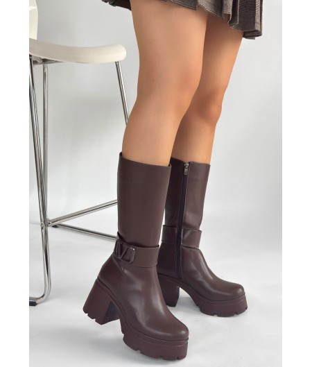 Moki Kahverengi Cilt Topuklu Çizme Moki Kahverengi Cilt Topuklu Çizme