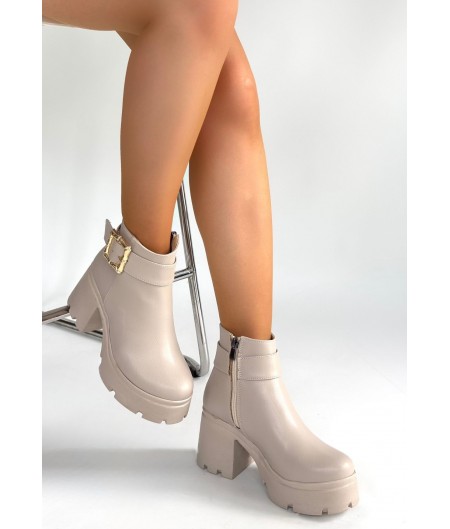 Pinma Bej Cilt Topuklu Bot Pinma Bej Cilt Topuklu Bot