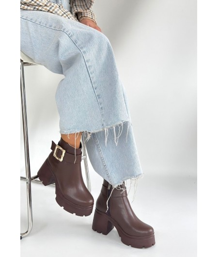 Pinma Kahverengi Cilt Topuklu Bot Pinma Kahverengi Cilt Topuklu Bot