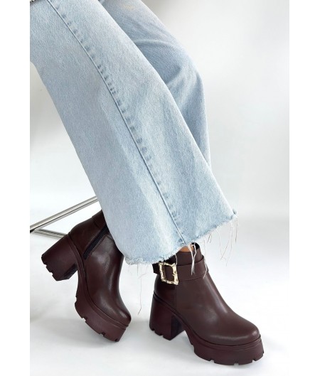 Pinma Kahverengi Cilt Topuklu Bot