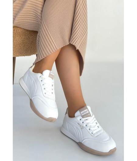 Tawen Beyaz Cilt Bağcıklı Spor Ayakkabı