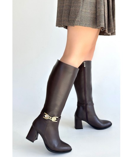 Mooni Kahverengi Cilt Topuklu Çizme Mooni Kahverengi Cilt Topuklu Çizme