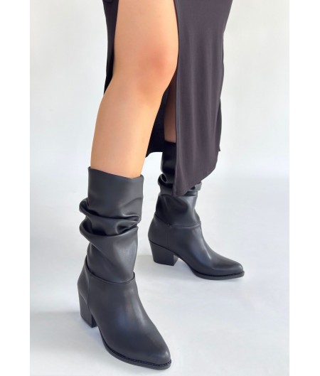 Yior Siyah Cilt Topuklu Bot Yior Siyah Cilt Topuklu Bot