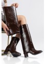 Wila Kahverengi Parlak Topuklu Tak Çıkar Çizme