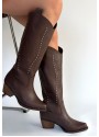 Meof Acı Kahve Cilt Topuklu Çizme