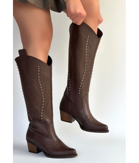 Meof Acı Kahve Cilt Topuklu Çizme