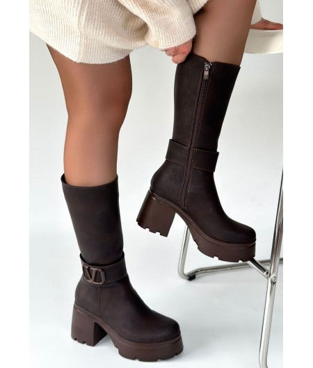 Moki Kahverengi Nubuk Topuklu Çizme Moki Kahverengi Nubuk Topuklu Çizme