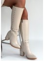 Tiyan Bej Cilt Topuklu Çizme Tiyan Bej Cilt Topuklu Çizme