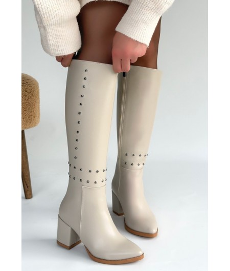 Tiyan Bej Cilt Topuklu Çizme Tiyan Bej Cilt Topuklu Çizme