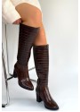 Morena Acı Kahve Desenli Rugan Topuklu Çizme