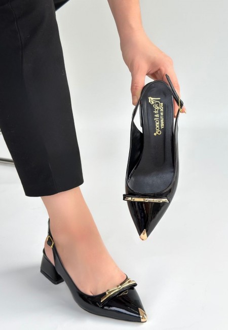 Ricy Siyah Rugan Topuklu Ayakkabı