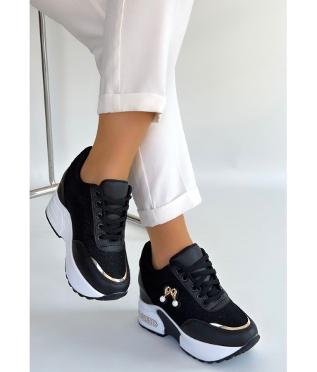 Wody Siyah Cilt Simli Bağcıklı Spor Ayakkabı