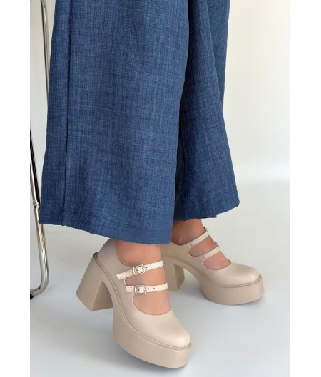 Jarlo Bej Cilt Dolgu Topuk Ayakkabı