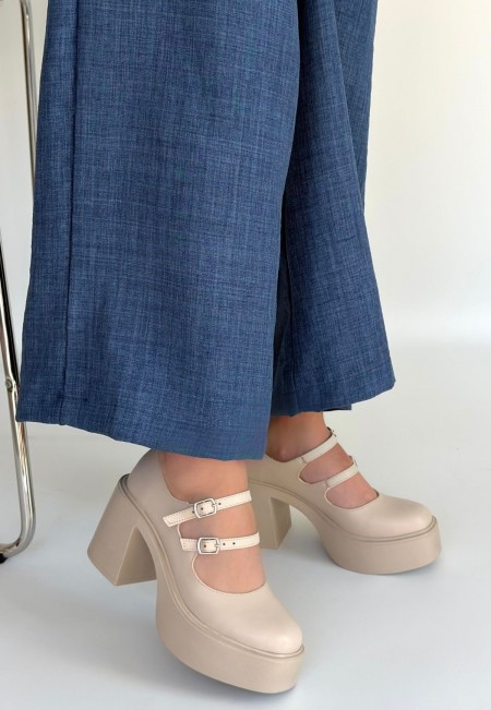 Jarlo Bej Cilt Dolgu Topuk Ayakkabı