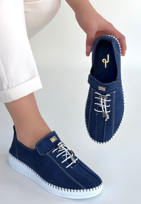 Warte Lacivert Süet Bağcıklı Spor Ayakkabı