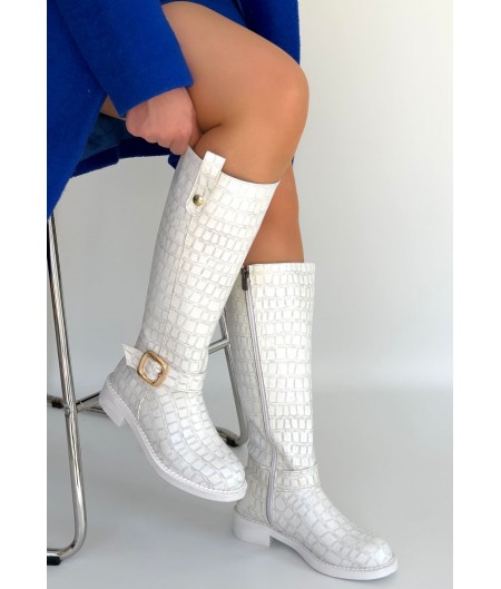 Metta Beyaz Cilt Desenli Çizme