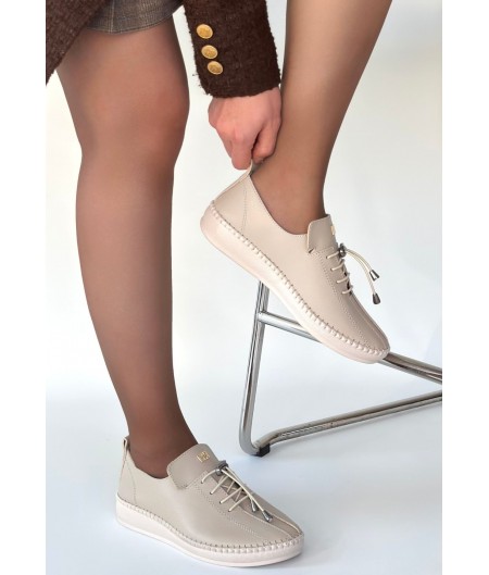 Warte Bej Deri Bağcıklı Spor Ayakkabı