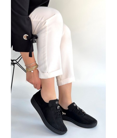 Warte Siyah Süet Bağcıklı Spor Ayakkabı