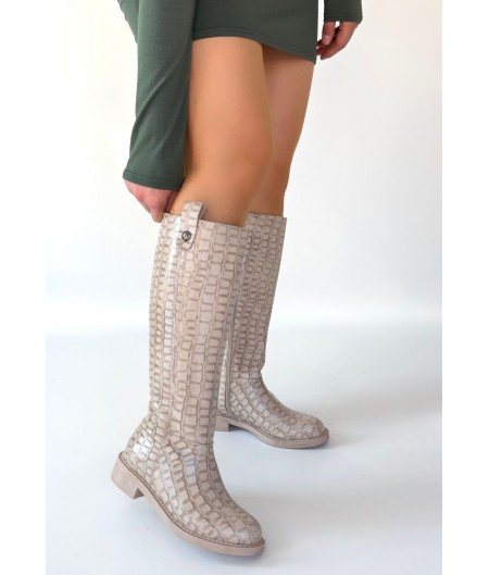 Metta Bej Cilt Desenli Çizme