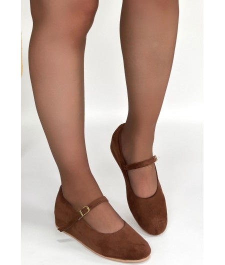 Lossa Taba Süet Kemerli Babet Ayakkabı Lossa Taba Süet Kemerli Babet Ayakkabı